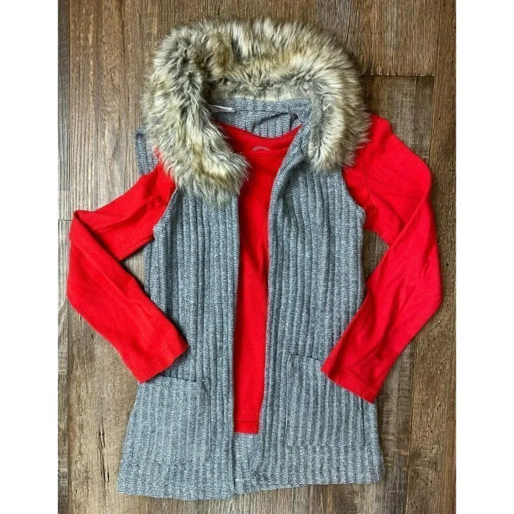 Wonder Nation Faux Fur Trimmed Cardigan and Top Set